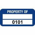 Lustre-Cal VOID Label PROPERTY OF Dark Blue 1.50in x 0.75in  1 Blank Pad & Serialized 0101-0200, 100PK 253774Vo2Bd0101